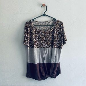 Maurices 24/7 floral mixed media blouse